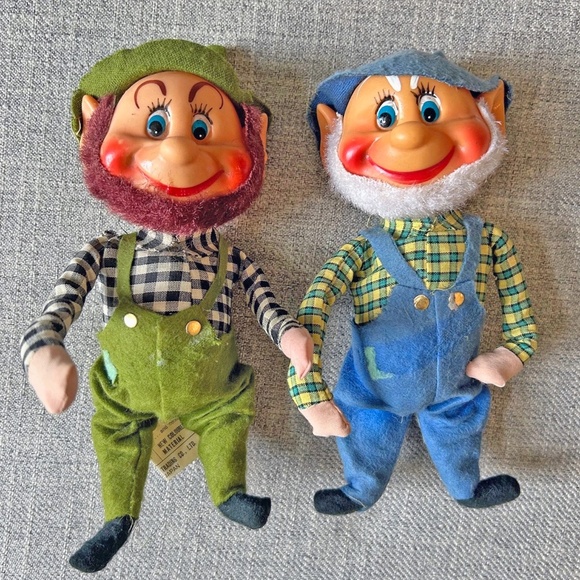 Vintage Hillbilly Elf Gnomes Overalls Set of 2 - Picture 1 of 8